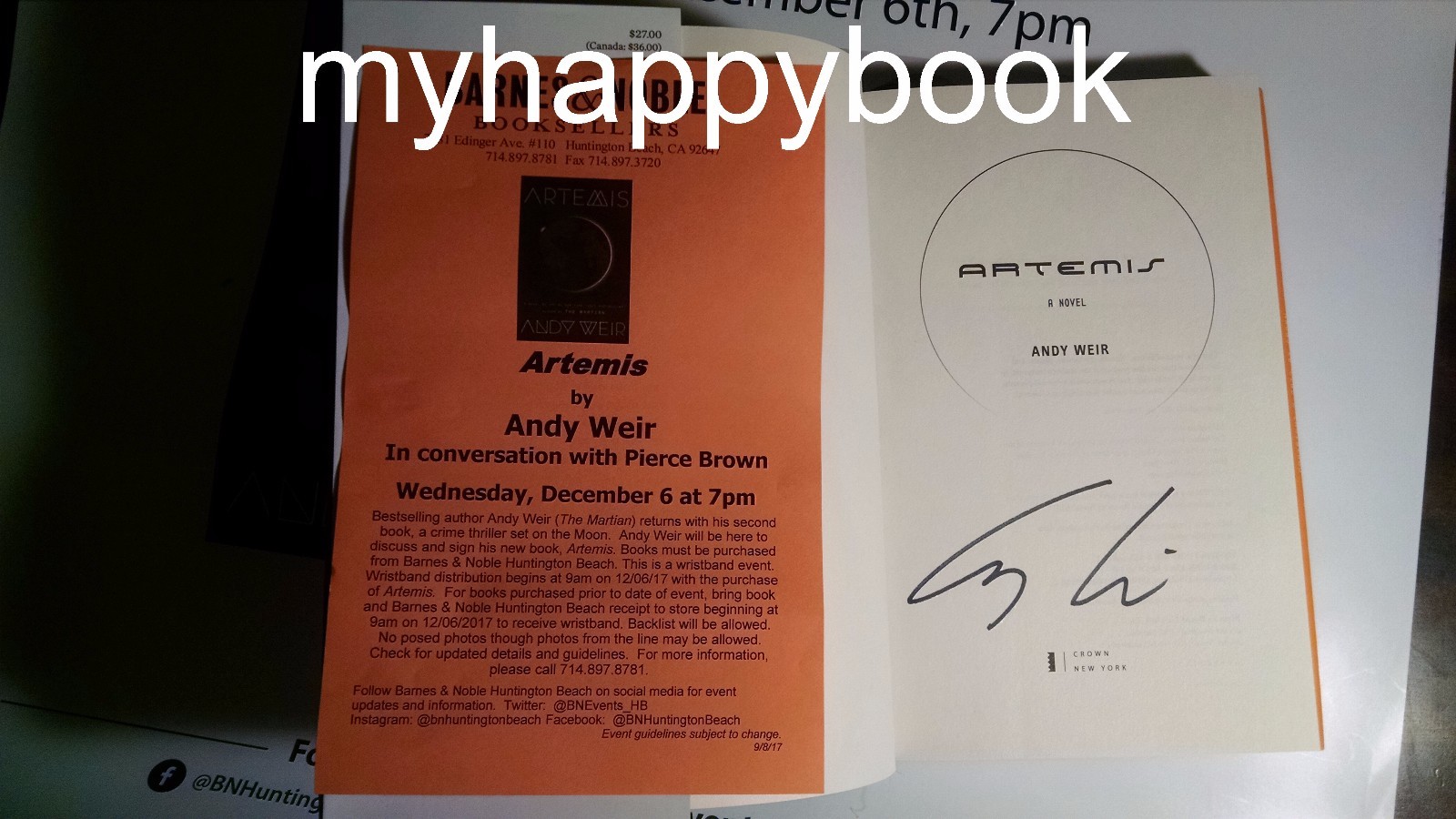 SIGNED Artemis by Andy Weir, Hardcover, autographed, new with event photos
