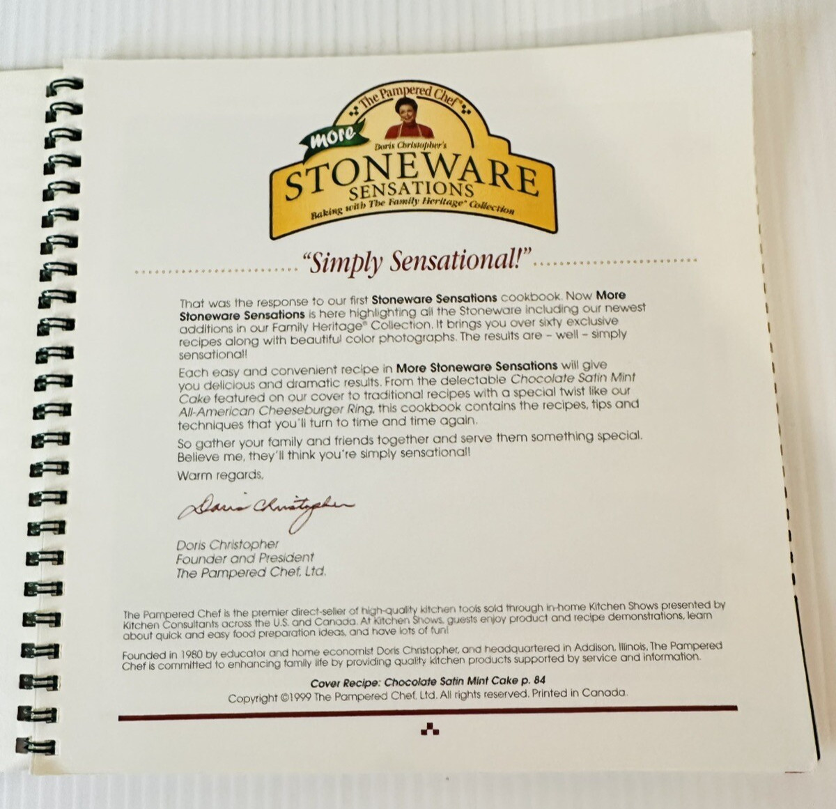 Stoneware Sensations Pampered Chef 1999 Illustrated Cooking and Bakeware Guide