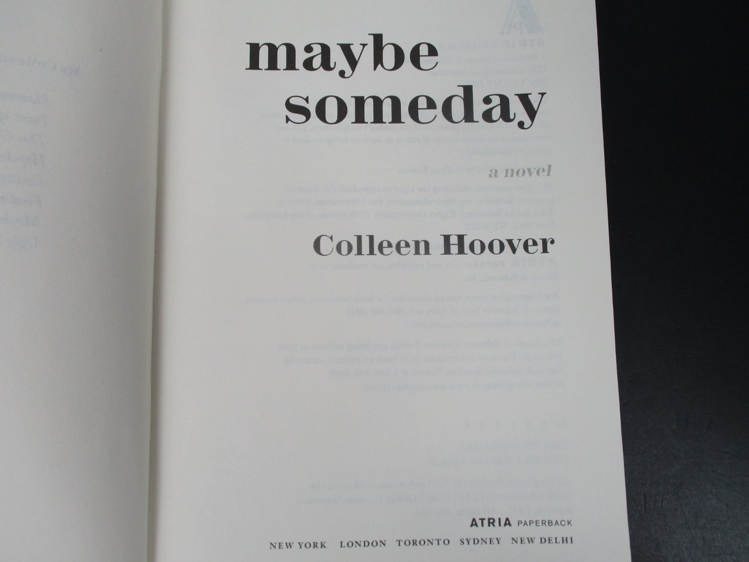Maybe Someday by Colleen Hoover 2014 First Atria Paperback Edition PB