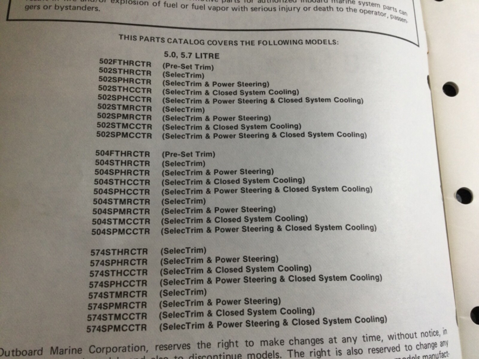 1983 OMC 5.0L & 5.7L V8 Stern Drive Parts Catalog GM 305 & 350 C.I 2V & 4V