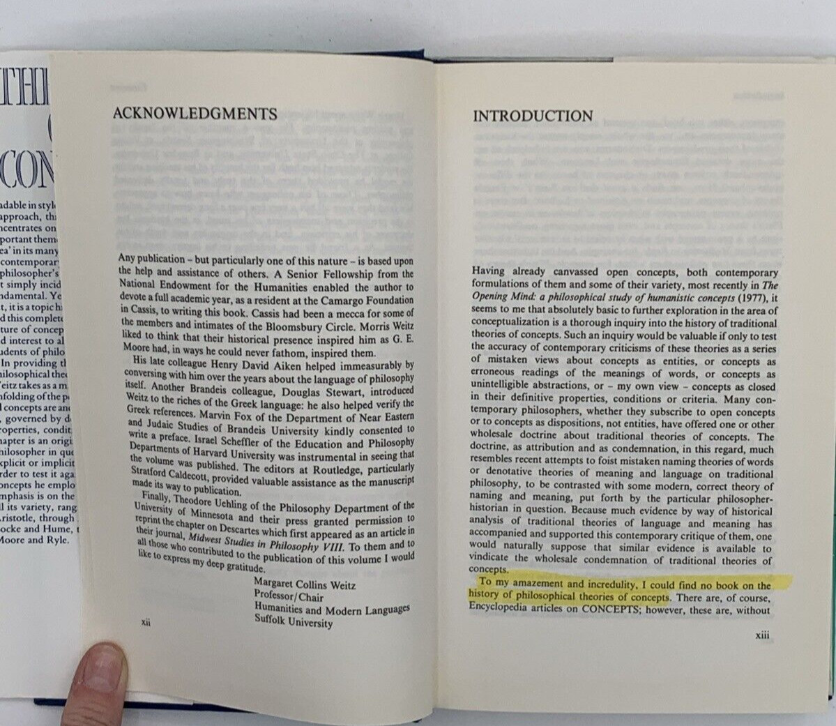 Theories of Concepts by Morris Weitz, Hardcover 1988, B138