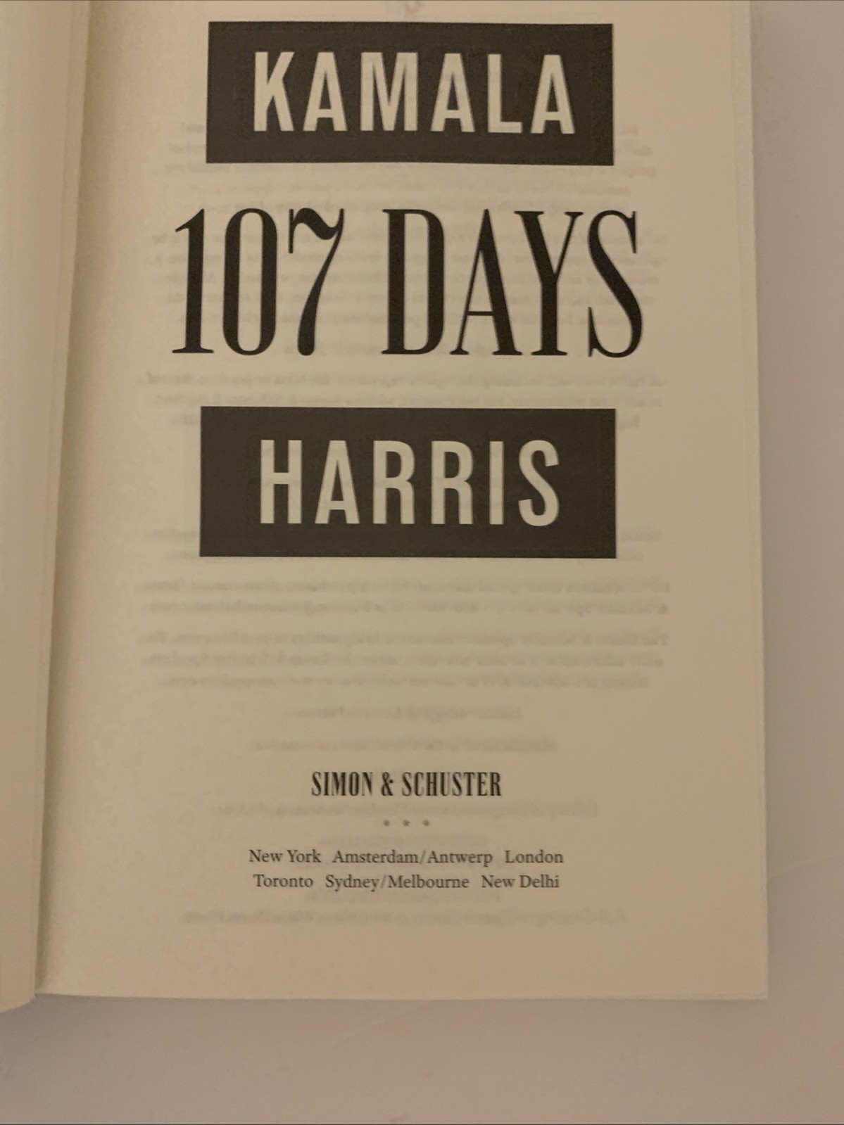 107 Days Book Kamala Harris Hardcover Campaign History Brand New Copy Clean Edge
