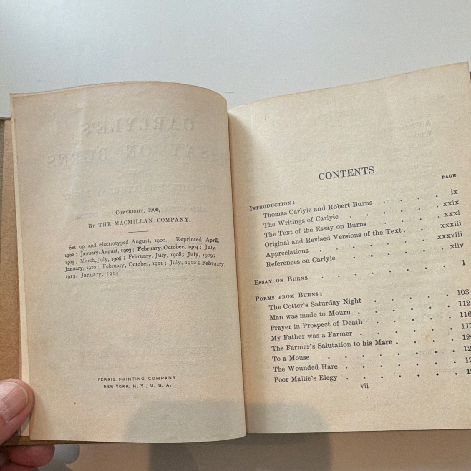 Macmillan Cloth Illustrated Carlyle Essay on Burns Cotter’s Night 1914 NY