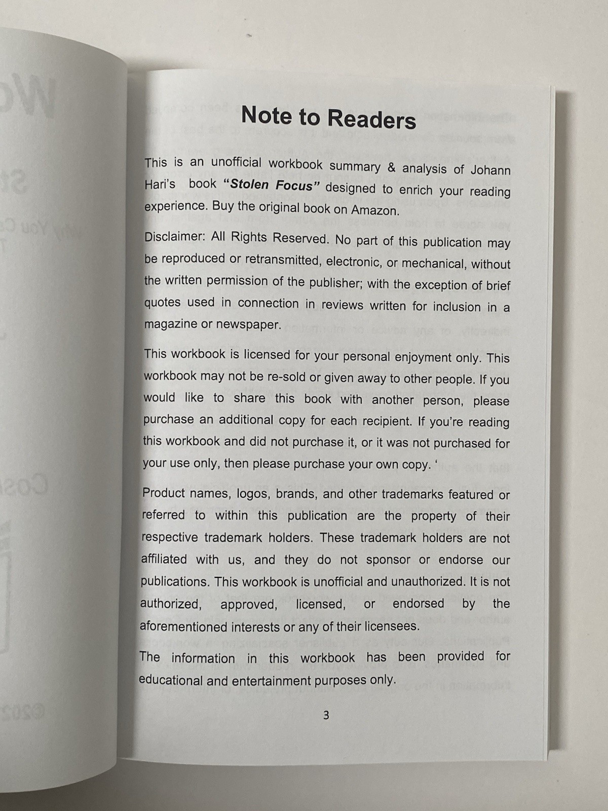 Workbook: Stolen Focus by Johann Hari: Why You Cant Pay Attention and How to…