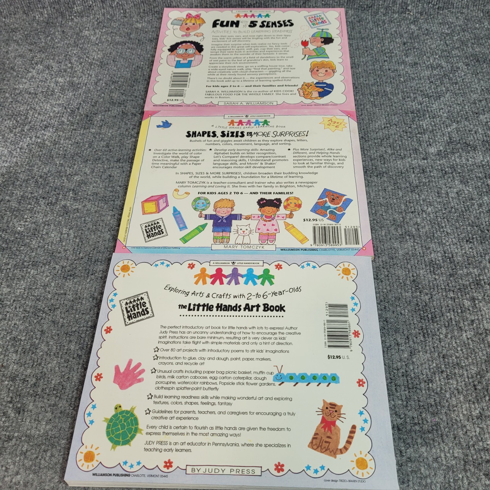 A Williamson Little Hand Books – Set of 3, Shapes/Sizes, Art, Fun with 5 Senses