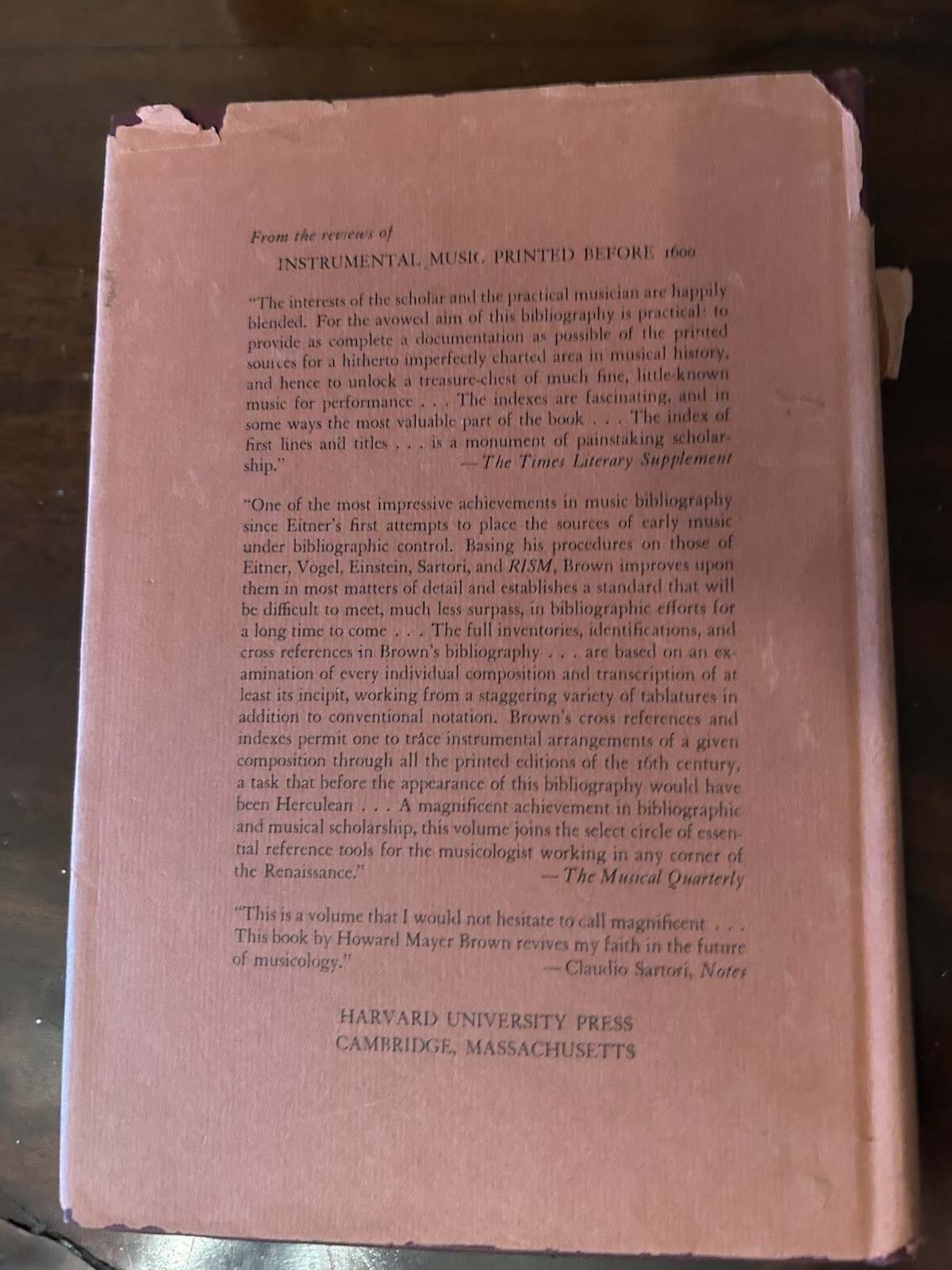 Instrumental Music Printed Before 1600 : A Bibliography Howard Mayer Brown VTG