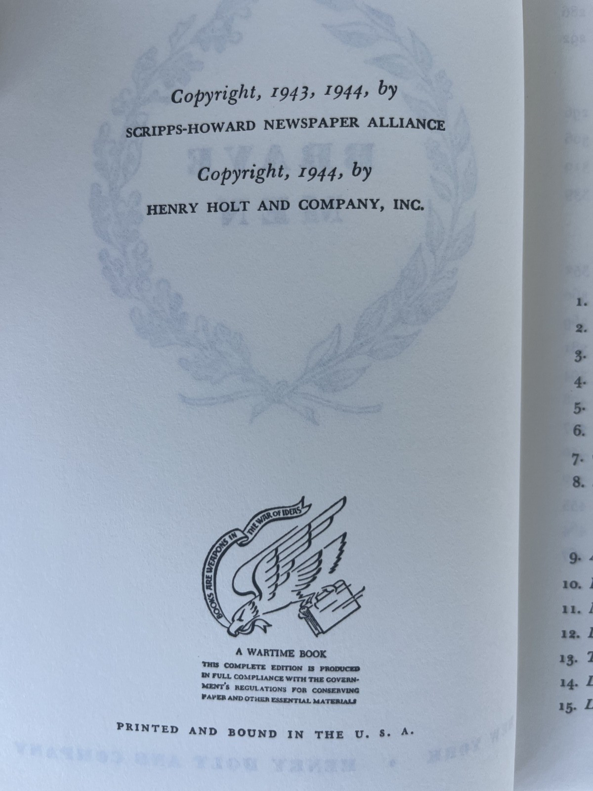 Brave Men, Ernie Pyle, HC/DJ, 1944 Facsimile Edition. War Correspondent View VG