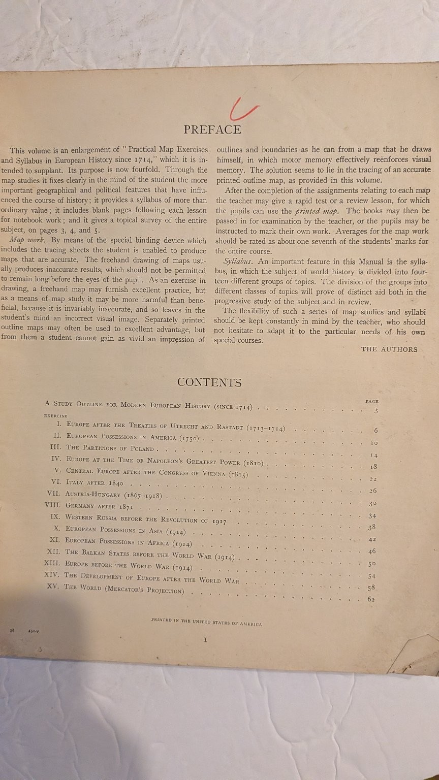 Map Exercises Syllabus Notebook Modern European History Bishop Robinson 1927
