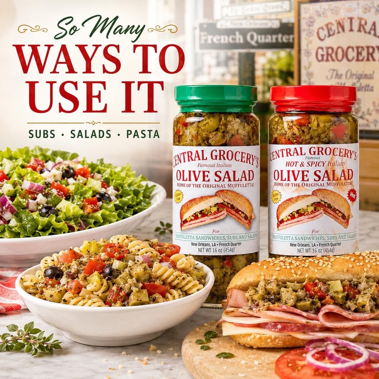 Delicious Olive Salad Combo – 16 oz – Hot & Original for Muffulettas, Sandwiches