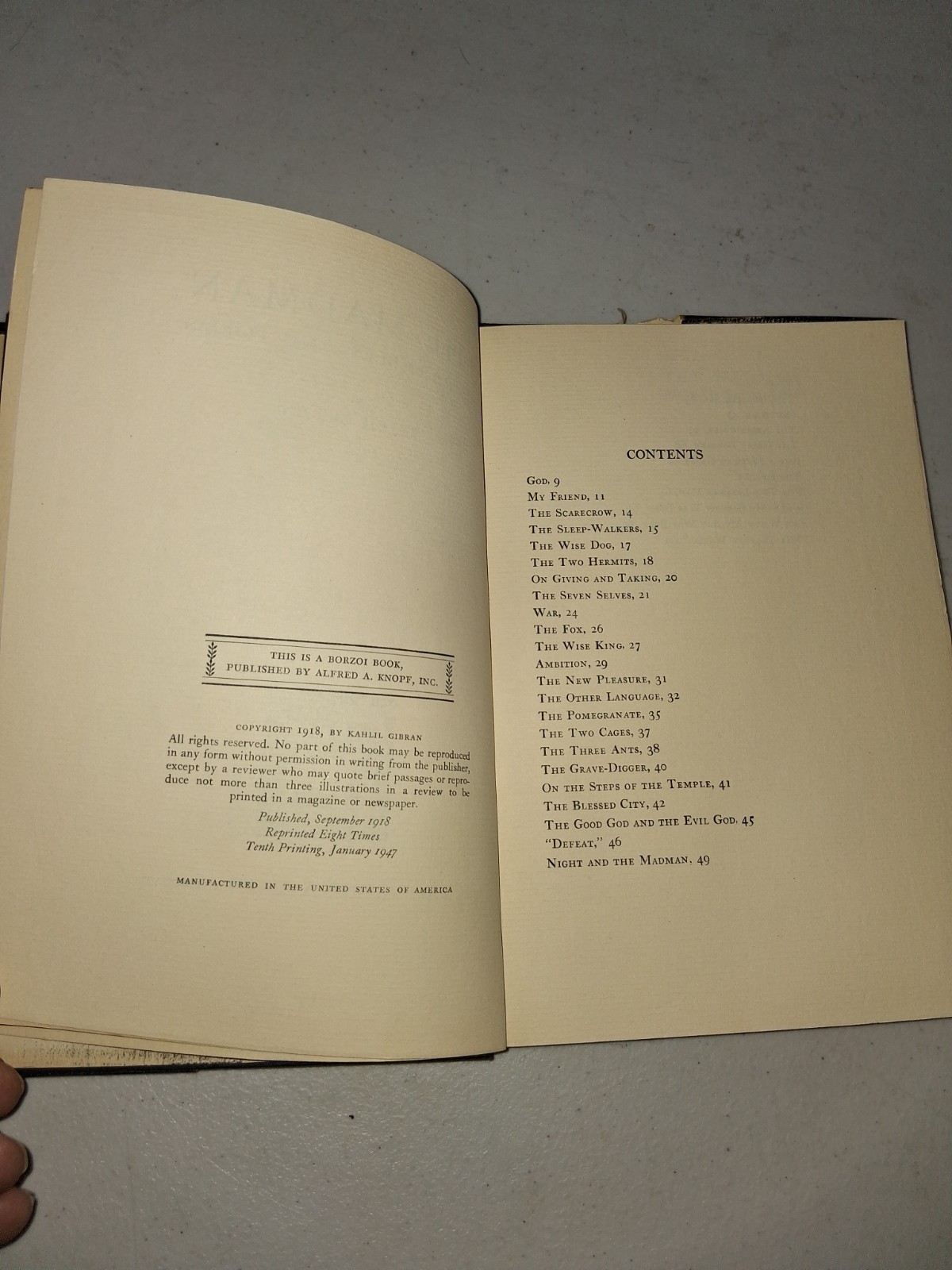 The Madman His Parables and Poems by Kahlil Gibran (1947 Hardcover) 10th Print