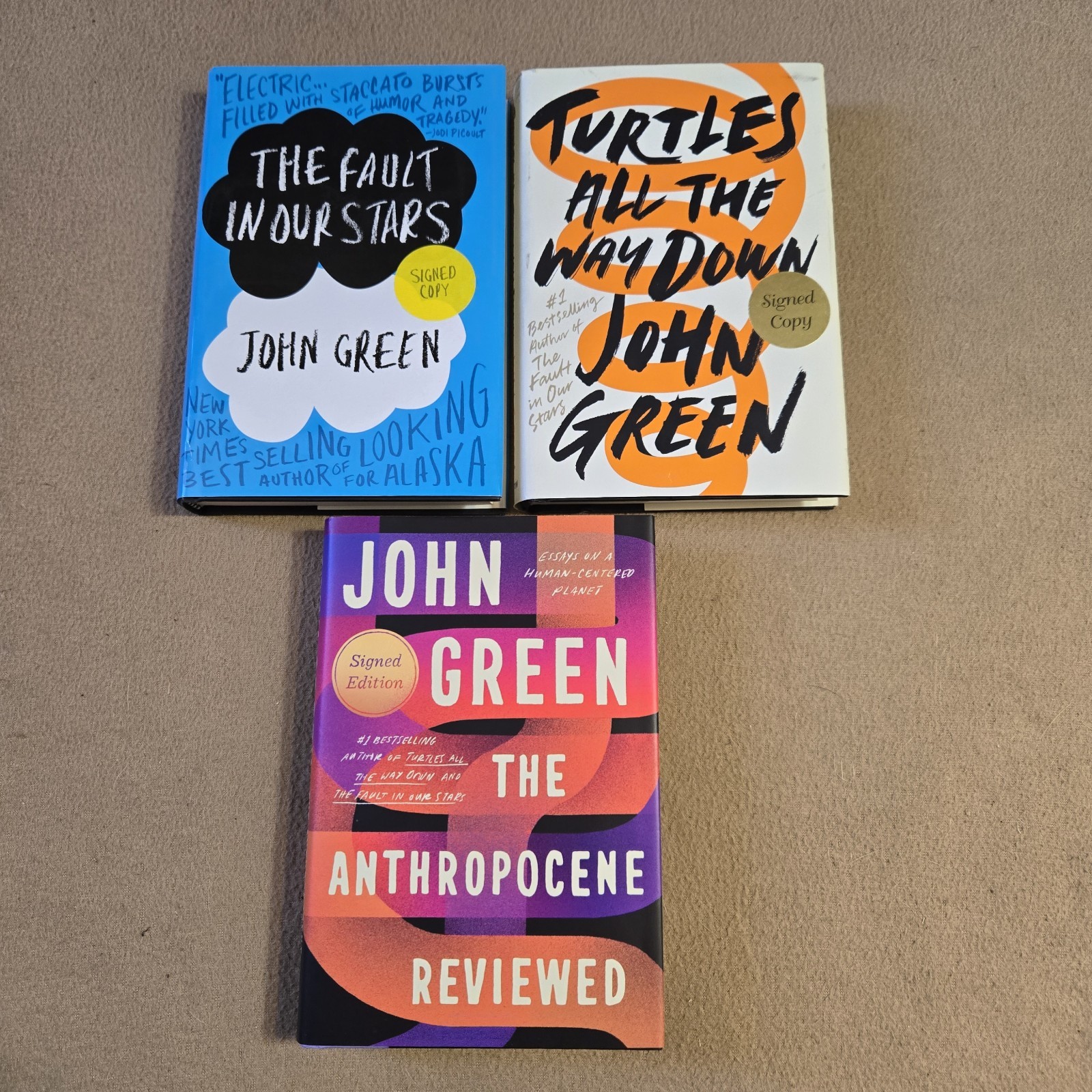 John Green SIGNED 1st Edition HC/DJ Lot, Fault in Our Stars, Anthropocene Review