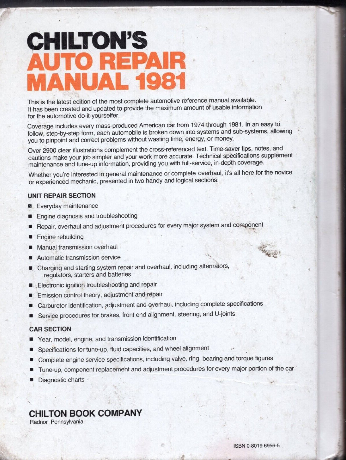 Chilton’s Auto Repair Manual American Cars from 1974 – 1981 MN791