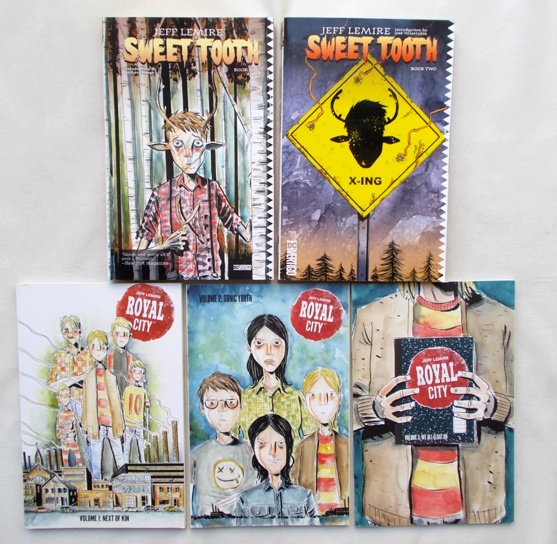 Jeff Lemire; Graphic Novels; Sweet Tooth Vol 1 & 2 and Royal City Vol 1-3 PB/VGC