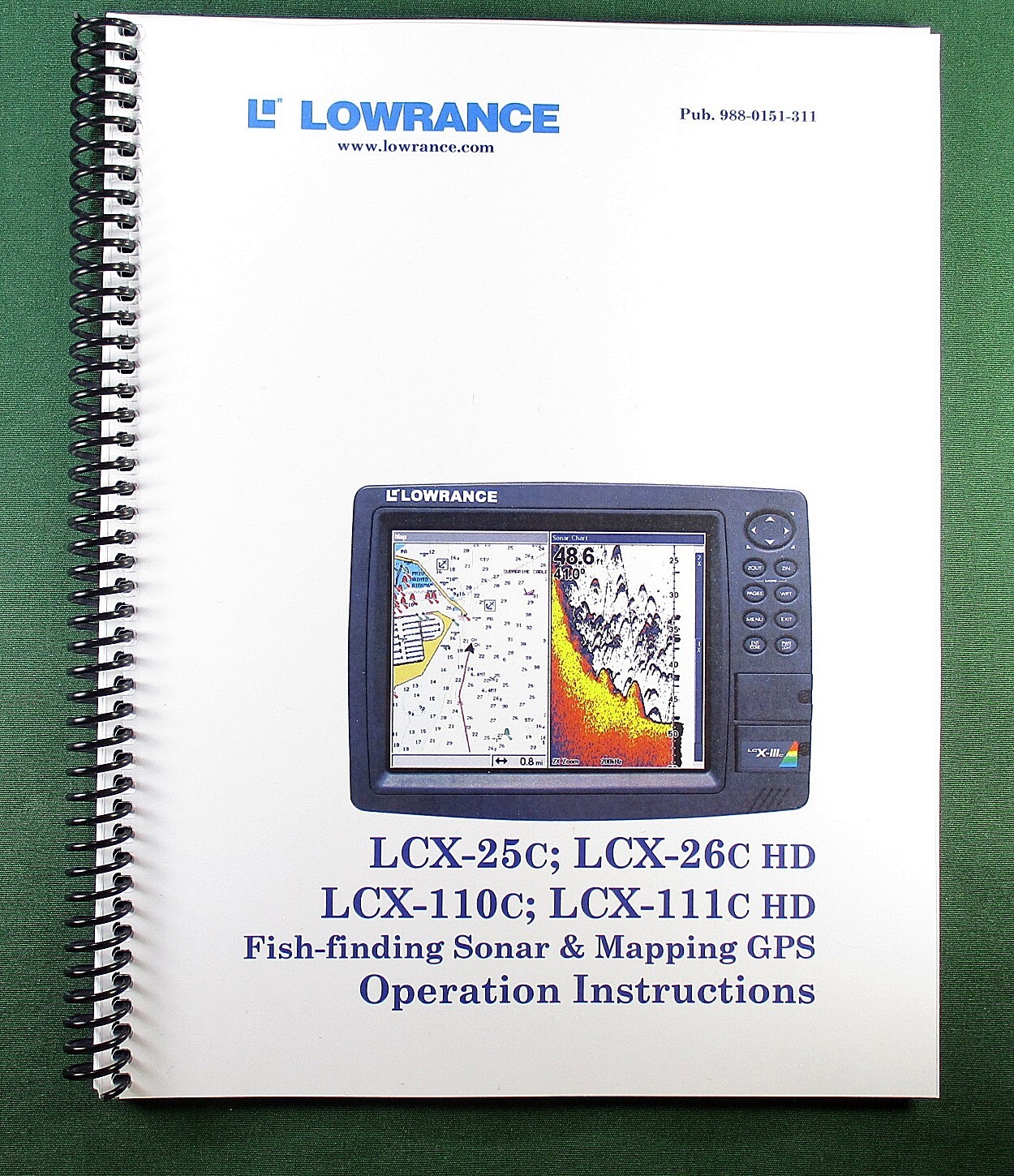 Lowrance LCX-110c Instruction Manual: Full Color 232 pages & Protective Covers!