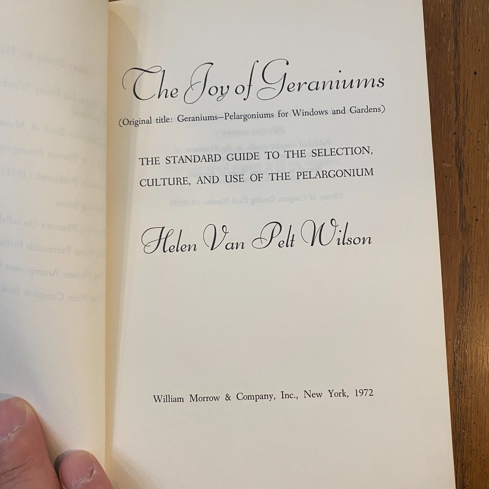 Joy of Geraniums Helen Van Pelt Wilson 1972 Gardening PB 0688060366
