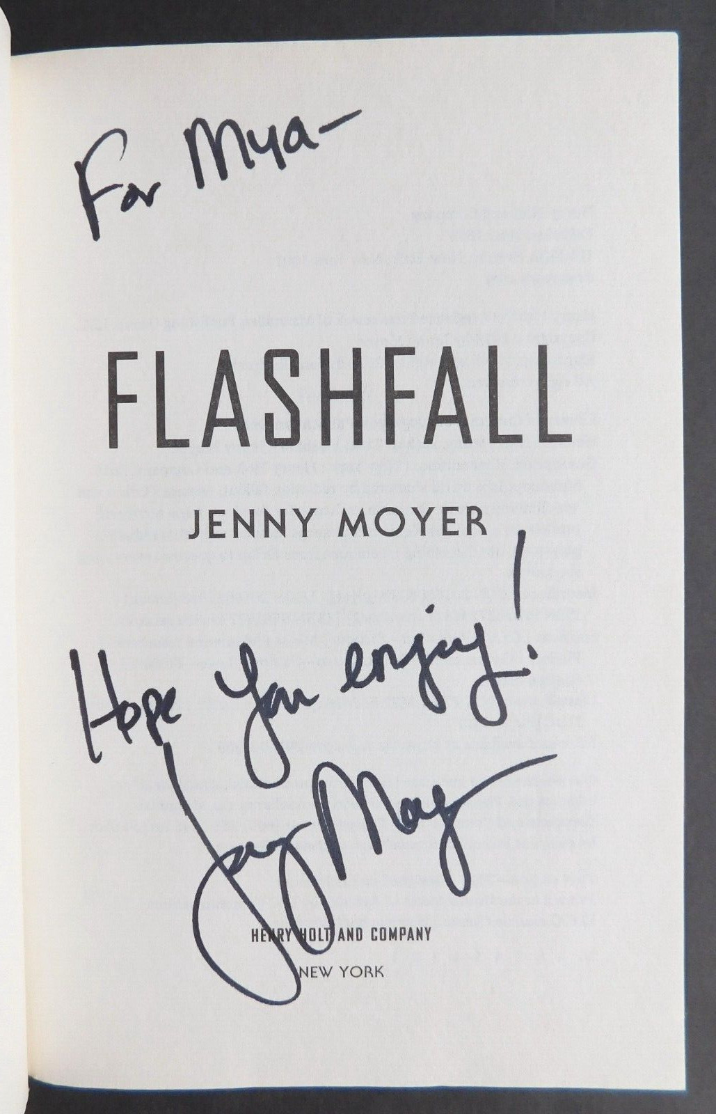*SIGNED* JENNY MOYER Hardcover 1st edition FLASHFALL 2016 DJ 342 pages Unread