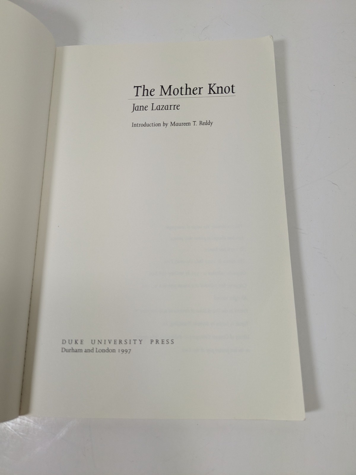 The Mother’s Knot by Jane Lazarre Paperback Book Duke University Press 1997