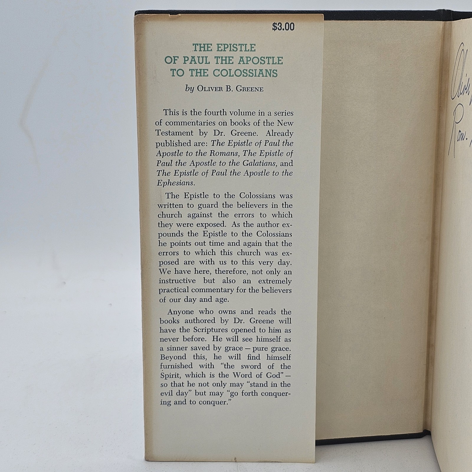 Epistle of Paul the Apostle to the Colossians Greene 1963 Signed HC w/DJ