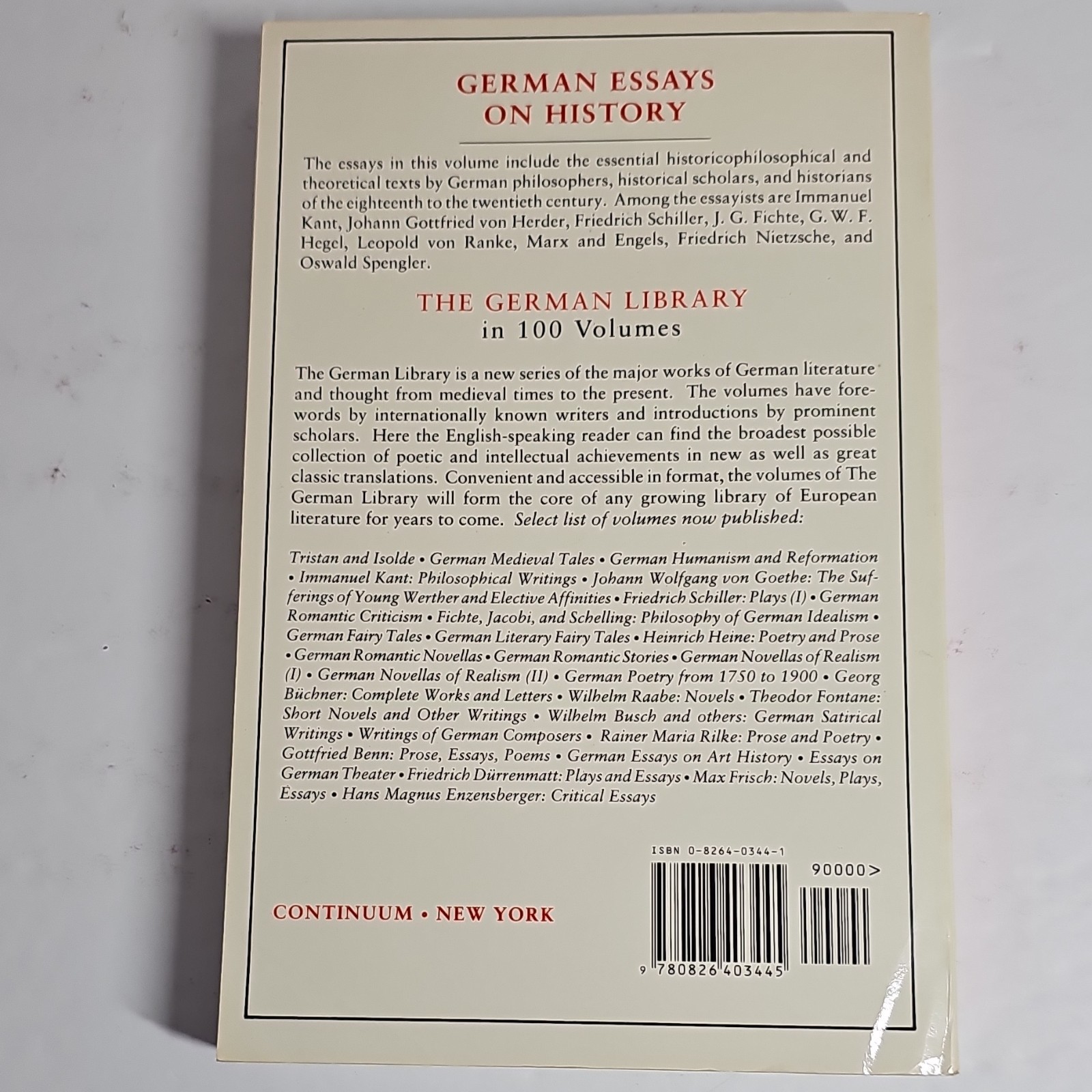 German Library 49: German Essays on History Kant, Herder, Schiller, Hegel, Ranke