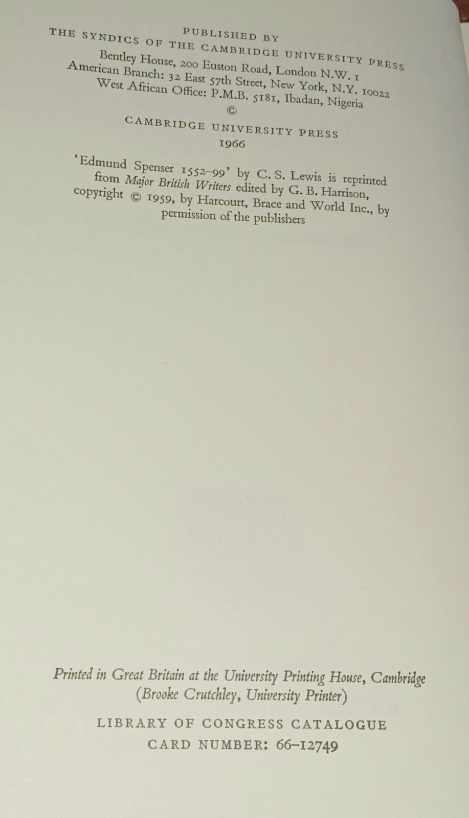 C. S. Lewis / Studies in Medieval & Renaissance Literature / 1ST US PRINT HBDJ