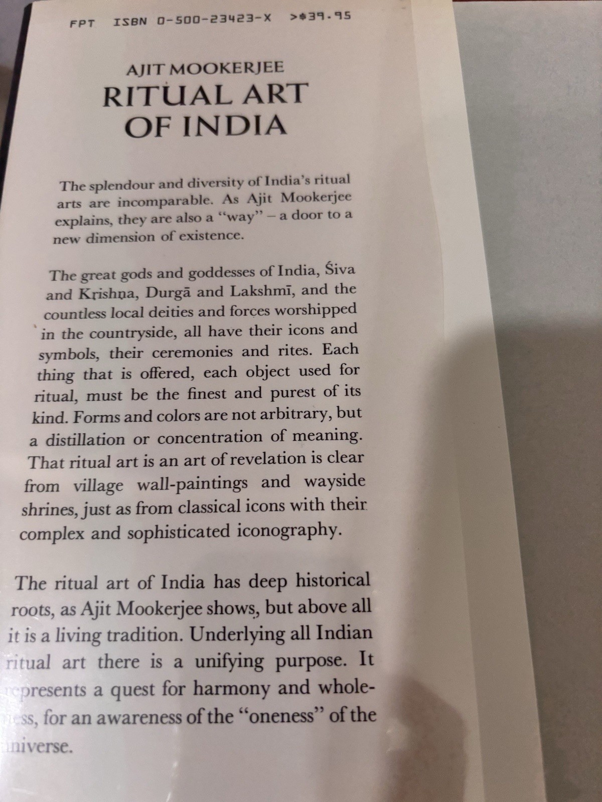 Ritual Art of India by Ajit Mookerjee Hardcover Book Yoga Indian