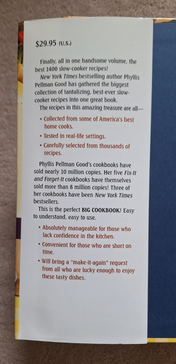 Fix-It and Forget-It Big Cookbook – 1400 slow cooker recipes, 704 pages w/illus.