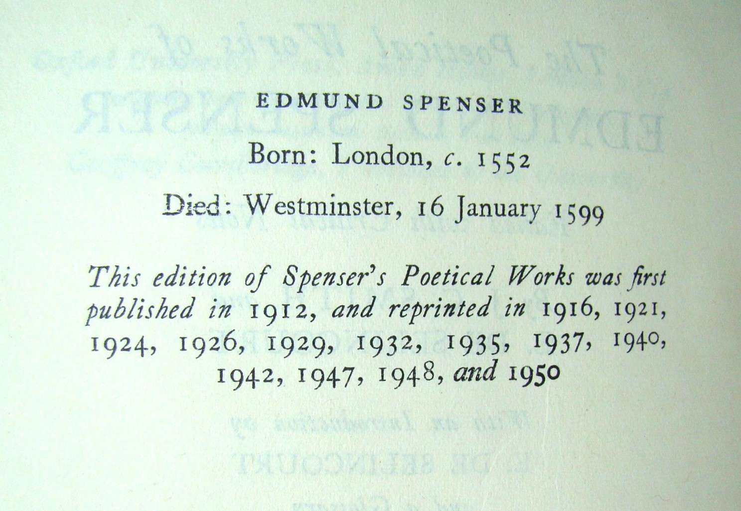 Poetical Wroks Of Edmund Spenser ~1950 Vintage HC~ Oxford Tudor England Classic