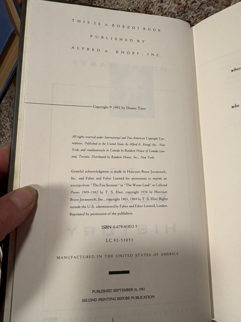 The Secret History Donna Tartt 1992 First Edition Hardcover HC No Dust Jacket
