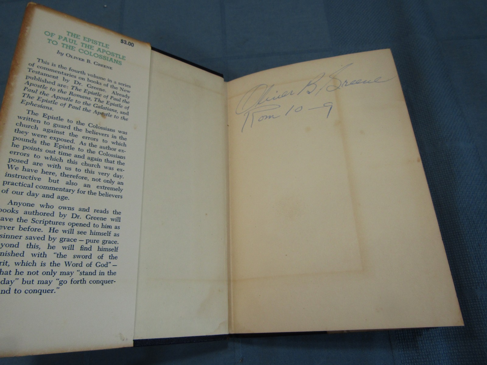 Oliver B. Greene The Epistle of Paul The Apostle to the Colossians (Signed) HCDJ