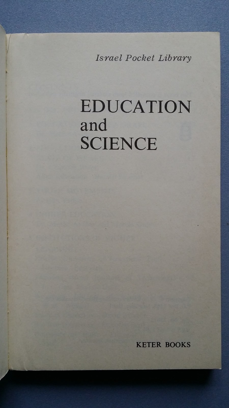 Education and Science Israel Pocket Library Keter Books 1974 154 Pages