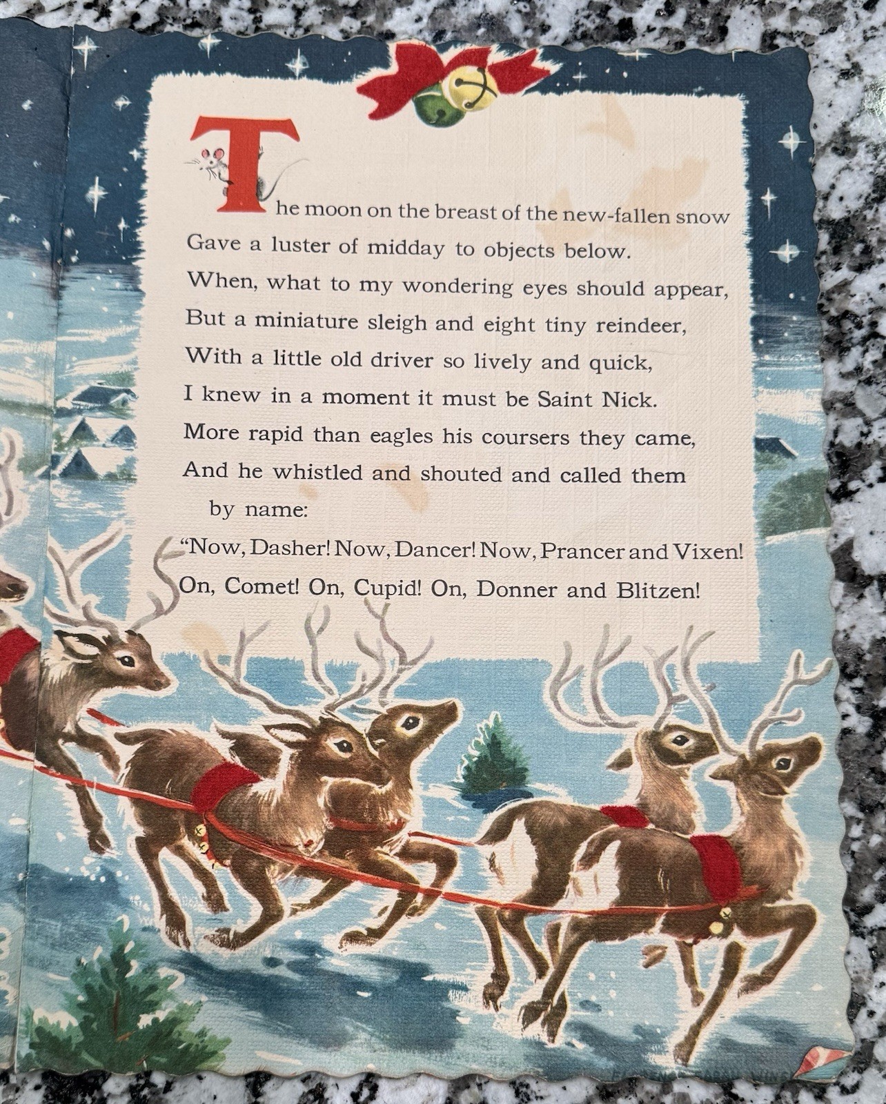 Vintage 1950’s The Night Before Christmas Flocked Cloth Book Florence Winship