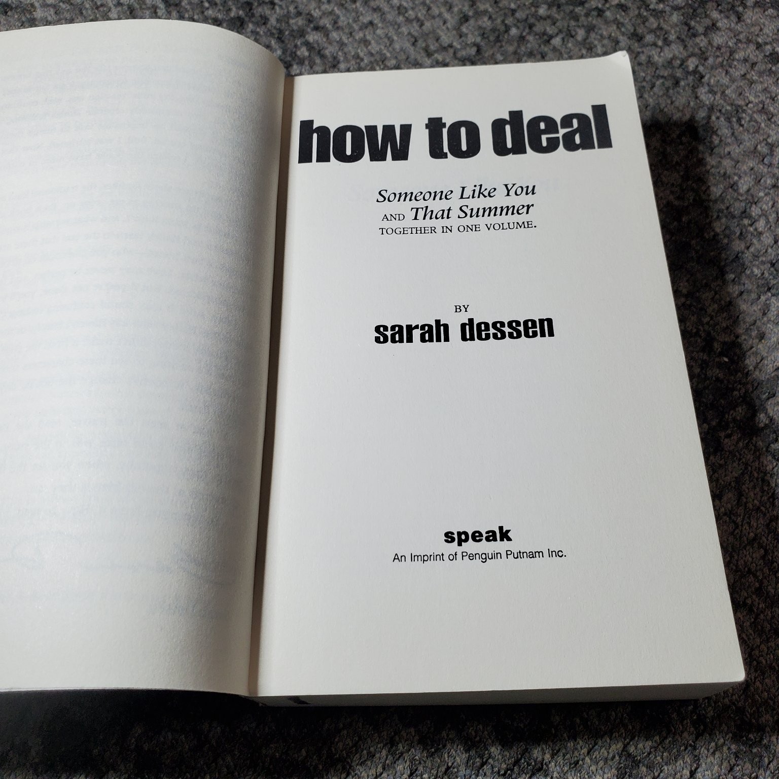 How to Deal Sarah Dessen 2000 Paperback YA Fiction Speak Penguin