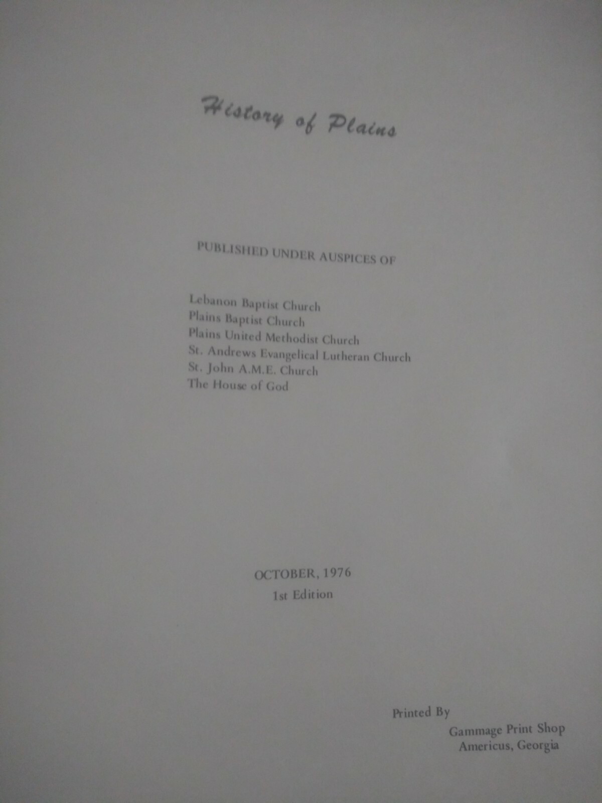 1976 Plains, Georgia history, Sumter County, 76 pages – Jimmy Carter
