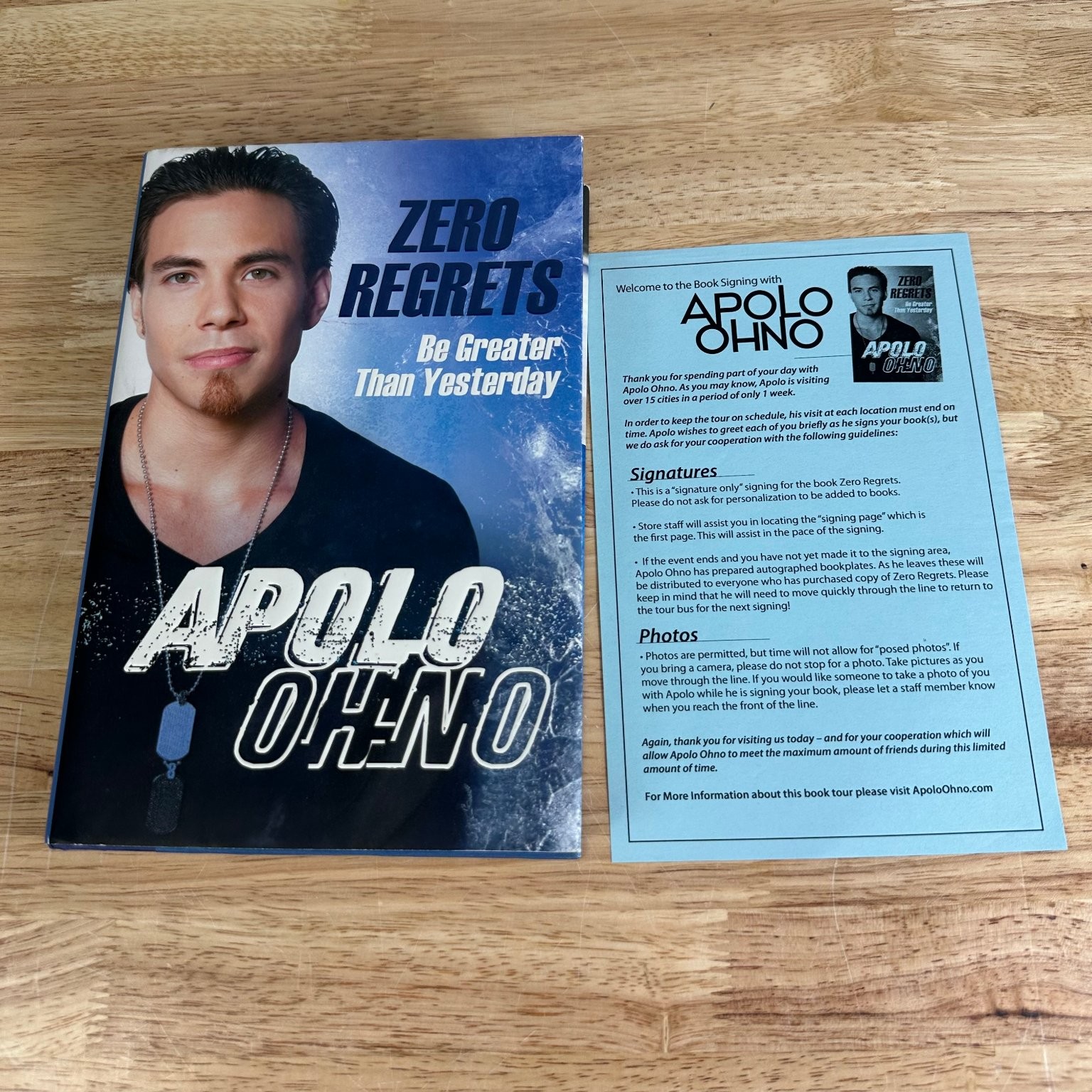 Zero Regrets Apolo Ohno First Edition Signed Biography Atria Books