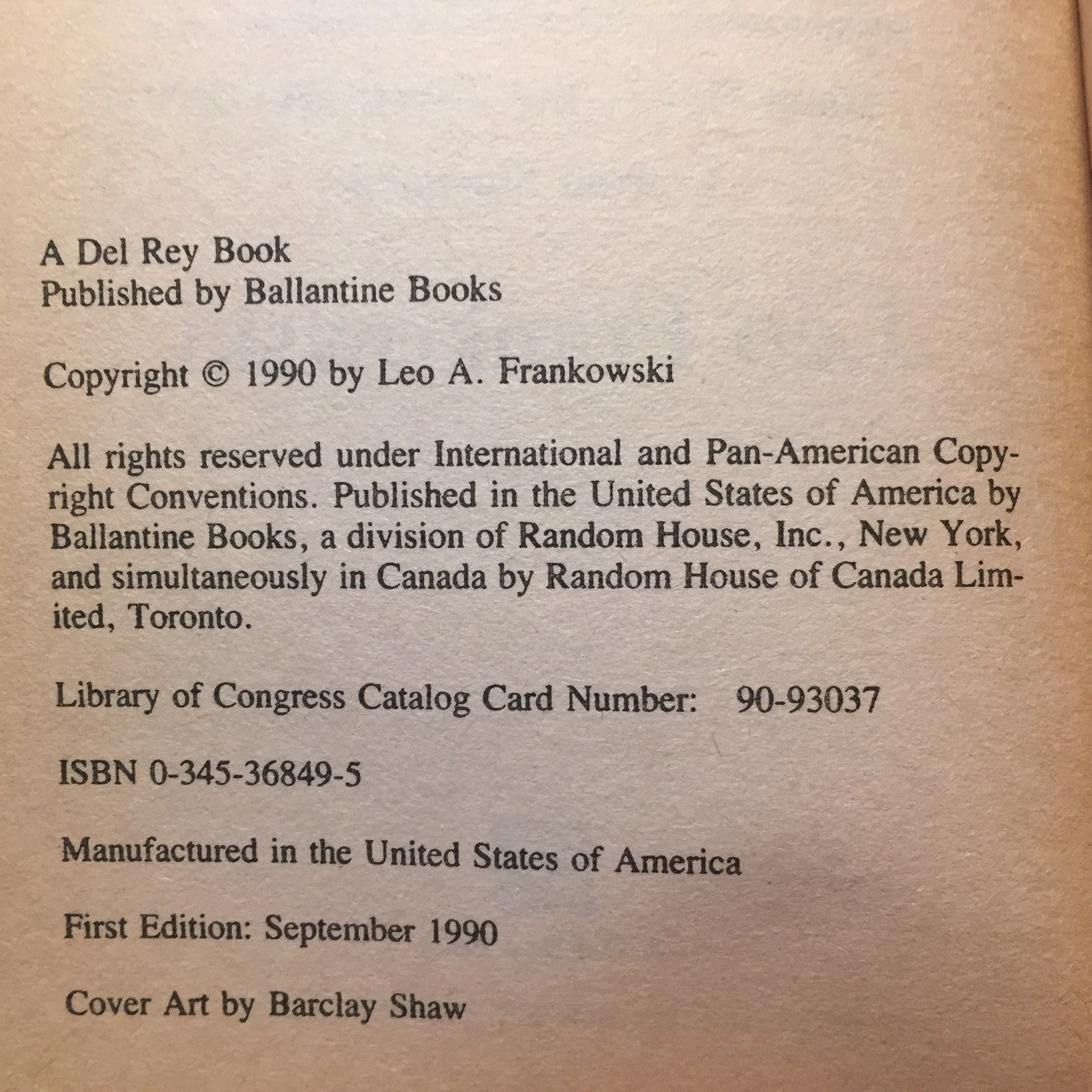 Lord Conrad’s Lady Leo Frankowski 1990 Del Rey Time Travel Science Fiction Book