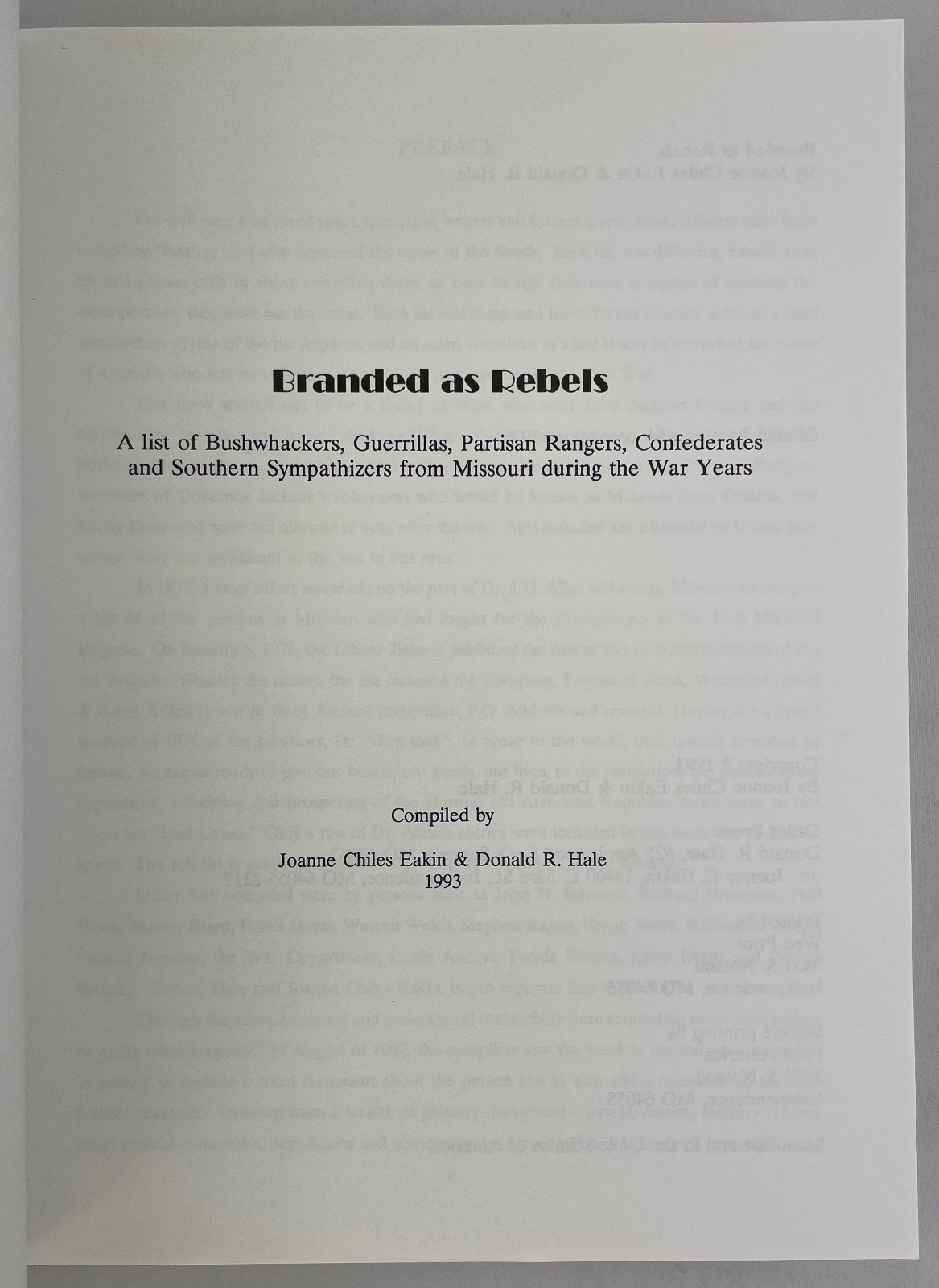 Branded as Rebels, Eakin & Hale, 1995, 2nd Printing with Corrections, Civil War