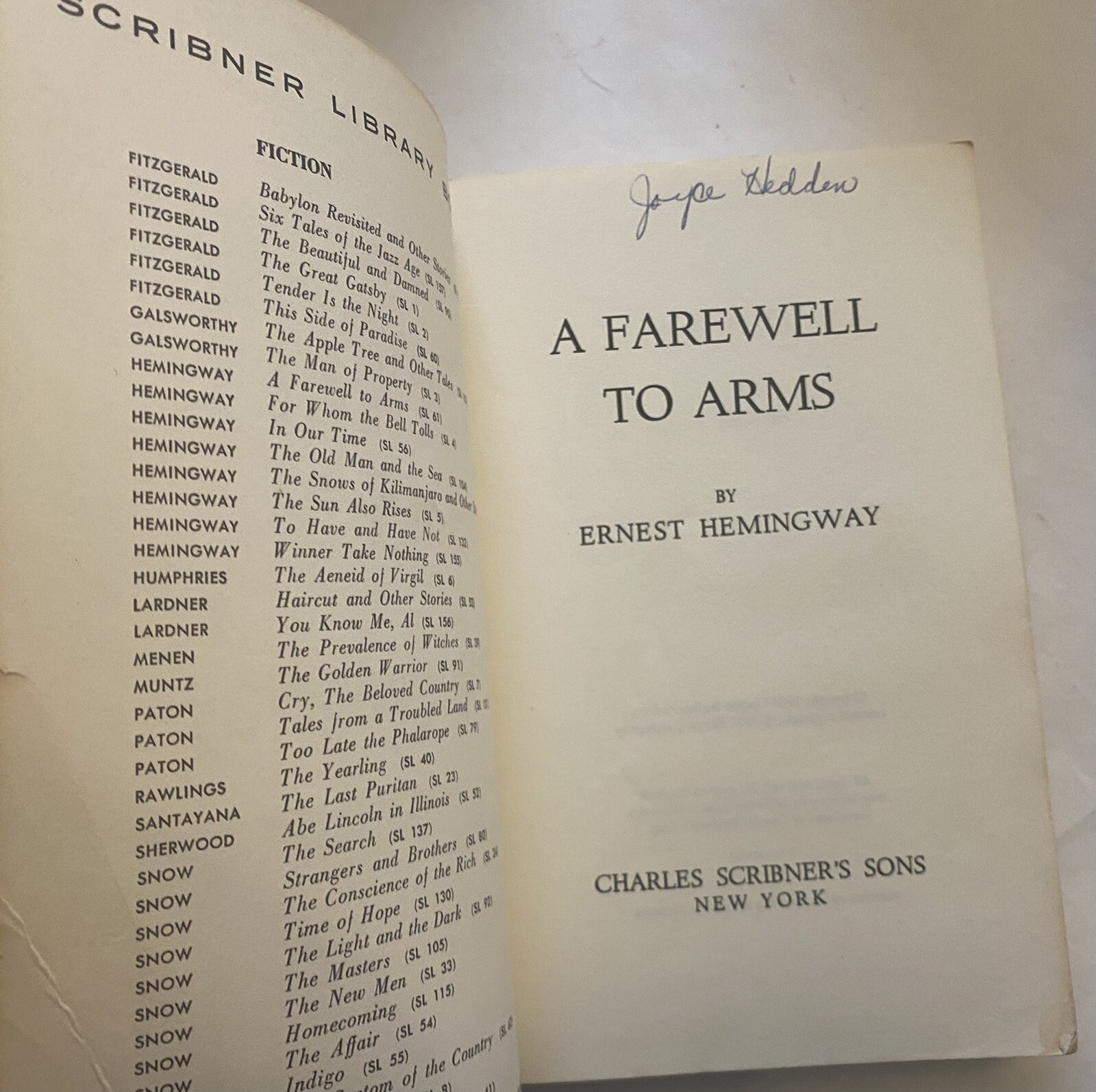 Ernest Hemingway A Farewell to Arms Charles Scribners Sons PB 1957