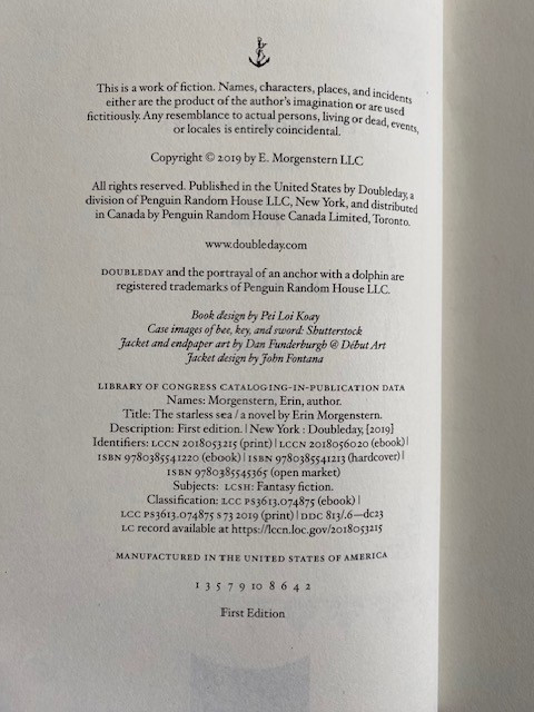 The Starless Sea: A Novel by Erin Morgenstern 2019 First Edition Doubleday HC DJ