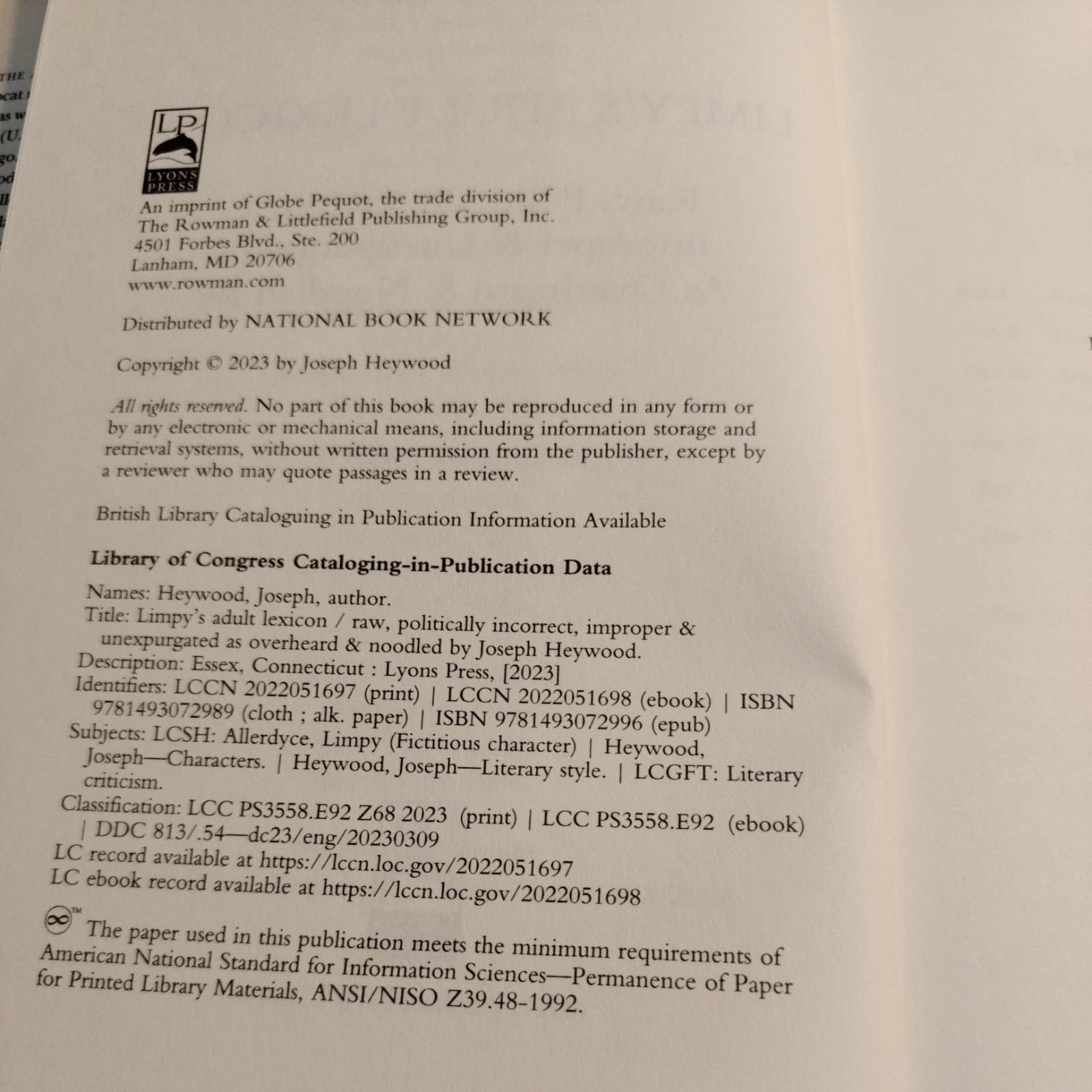 Limpys Adult Lexicon: Raw, Politically Incorrect, Improper Unexpu – VERY GOOD