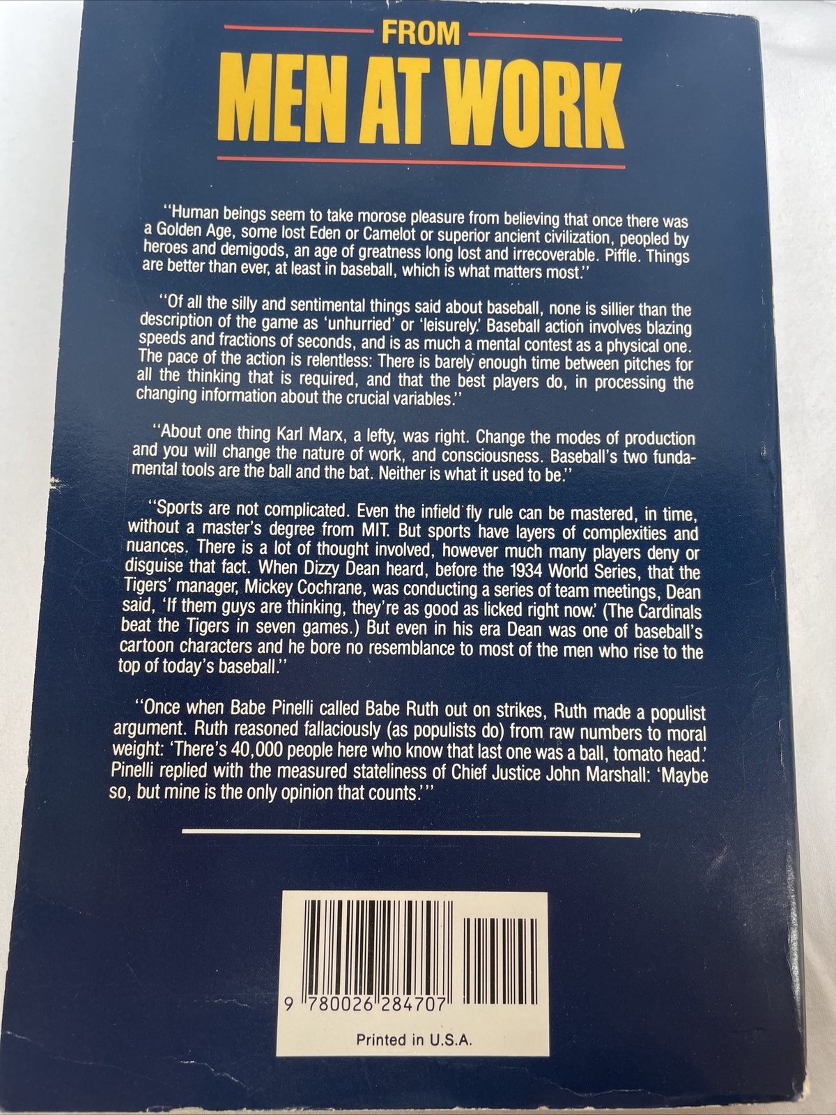 Men at Work : The Craft of Baseball by George F. Will (1990, Hardcover)