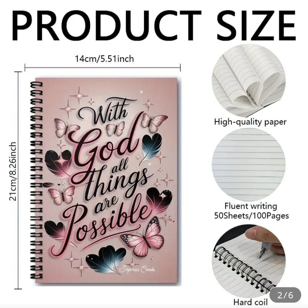 1 Inspirational Spiral Notebook – „with God, All Things Are Possible“, for…