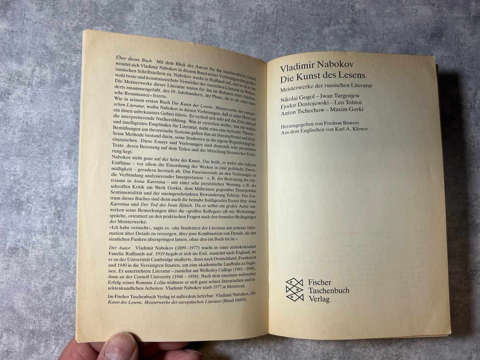Vladimir Nabokov –Die Kunst des Lesens (1991) Fischer TB, Russische Meisterwerke