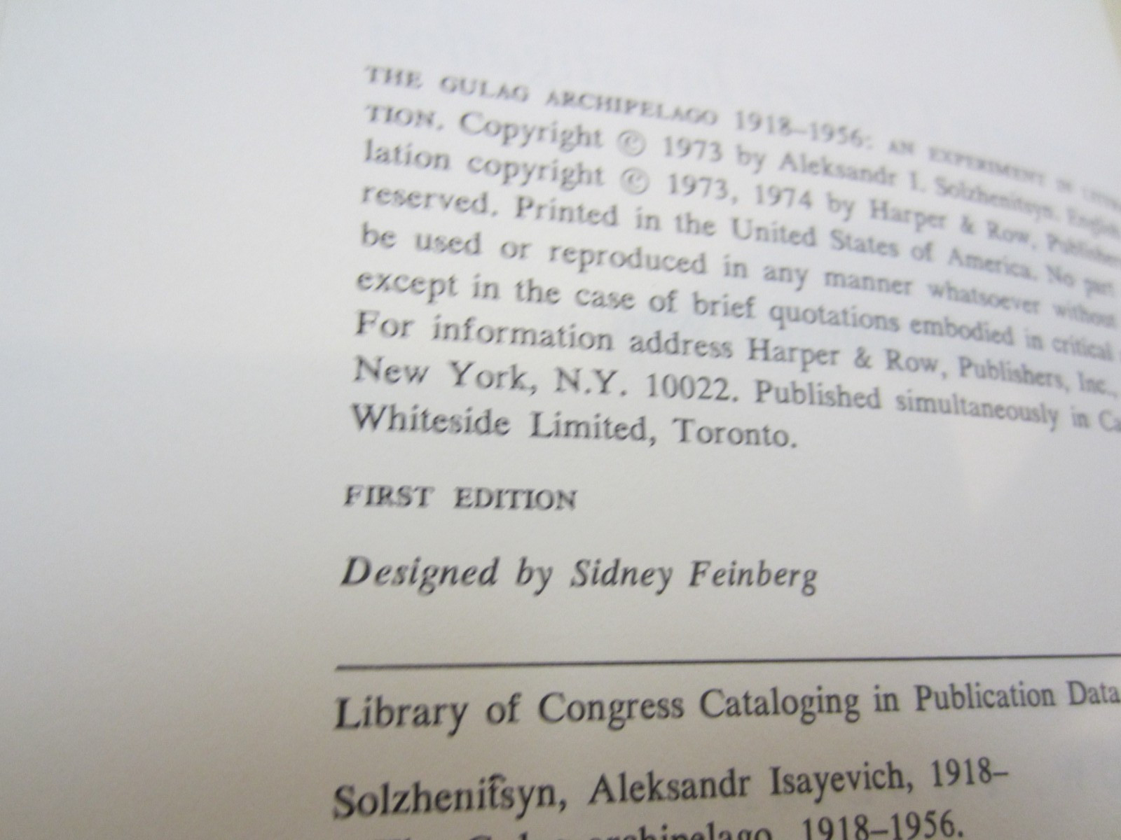 The GULAG Archipelago ~ Aleksandr Solzhenitsyn STATED 1ST EDITION 1973 HCDJ