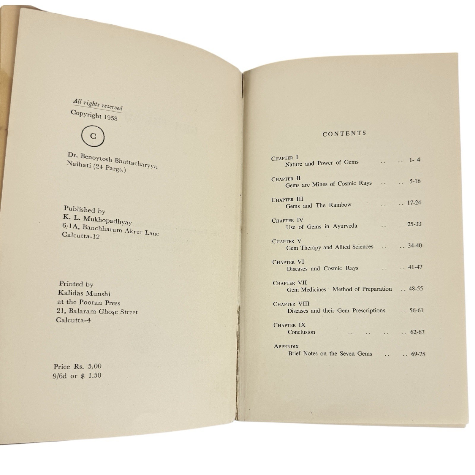GEM THERAPY: B. Bhattacharyya 1958 – Vintage Ayurveda Medicine Book RARE