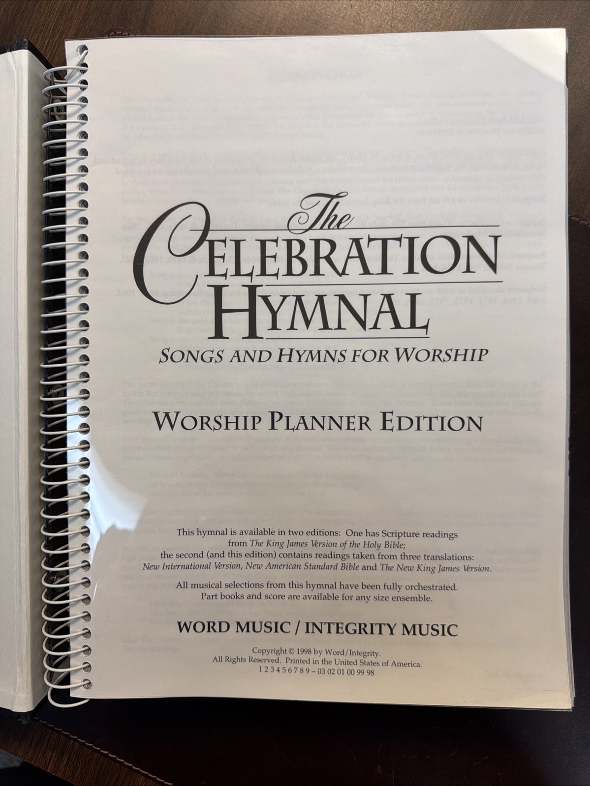 The Celebration Hymnal |Worship Planner Edition VTG 1998 Spiral-bound Hardcover