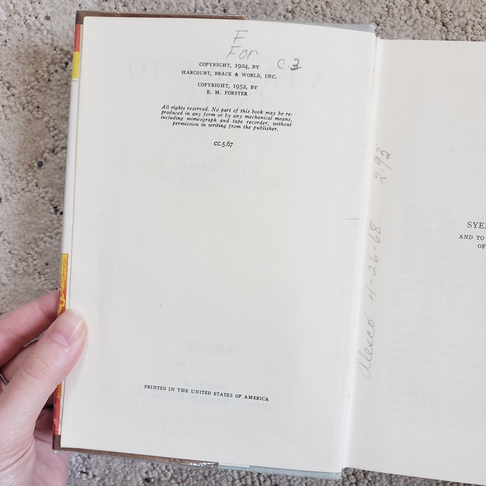 A Passage To India E M Forster Harbrace Modern Classics Edition 1952 Hardcover