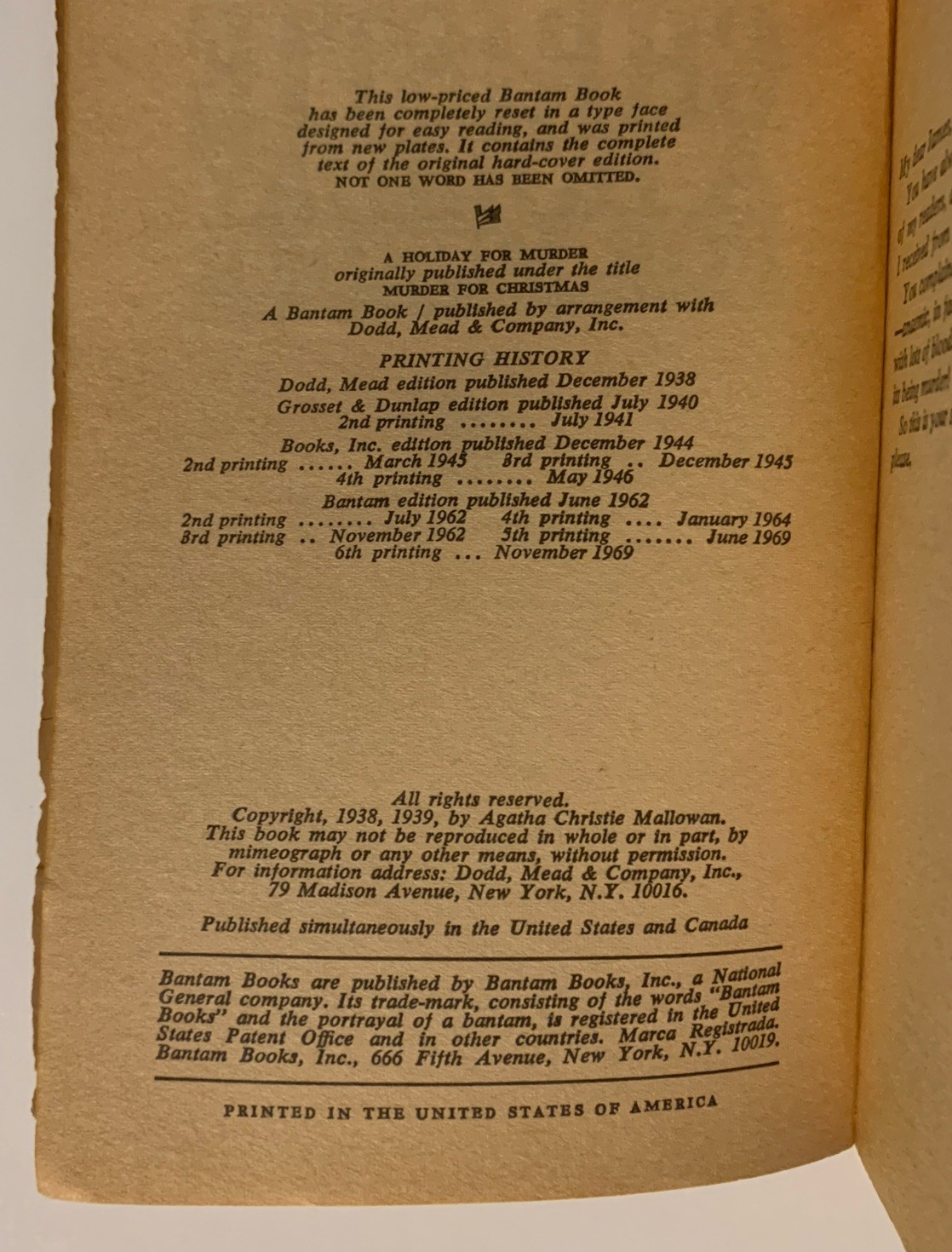 A Holiday For Murder (Agatha Christie, Bantam Books, Poirot, 1969, US)