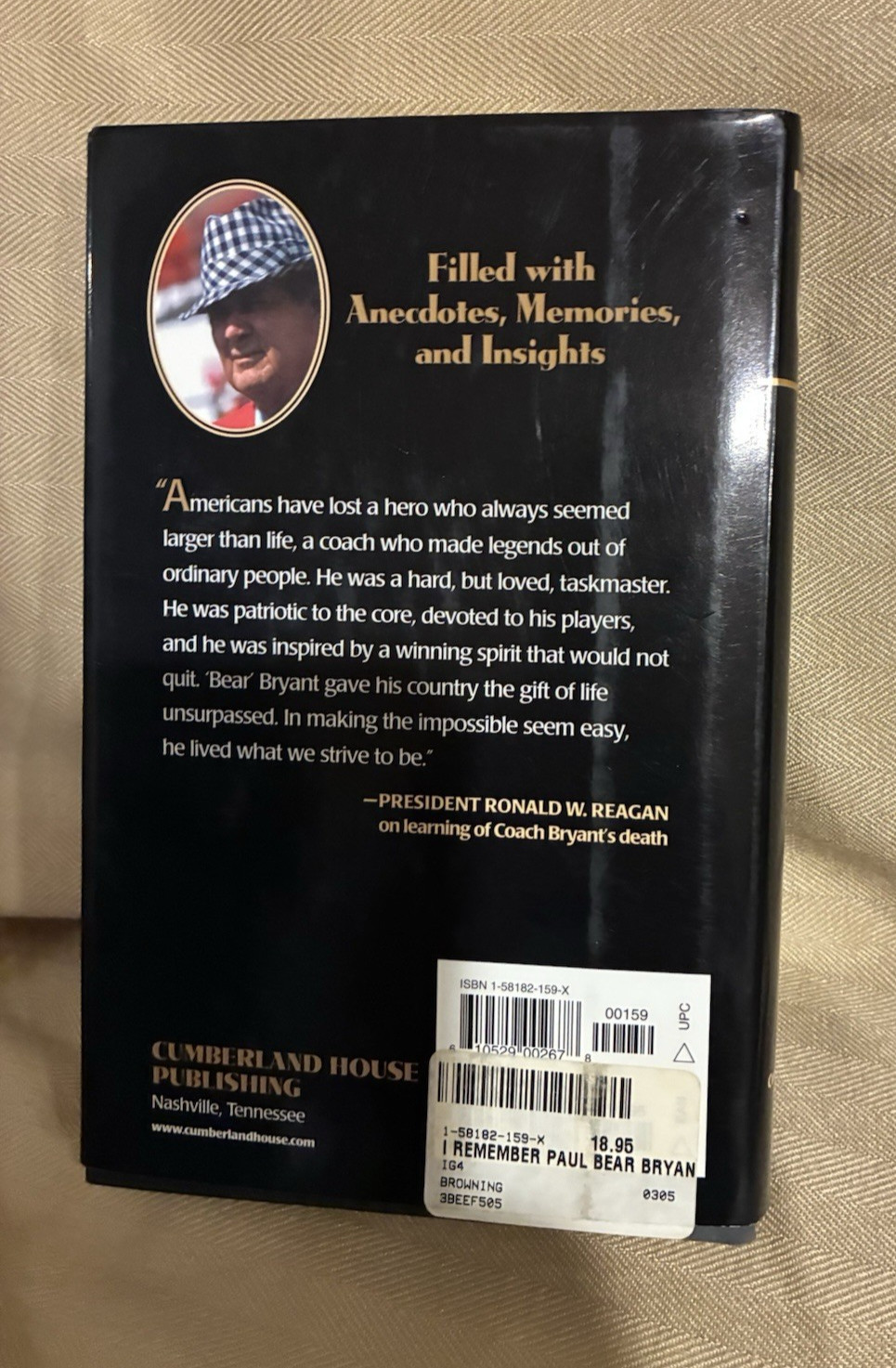 Paul Bear Bryant book I Rememer by Al Browning 2001 ,-306 pages