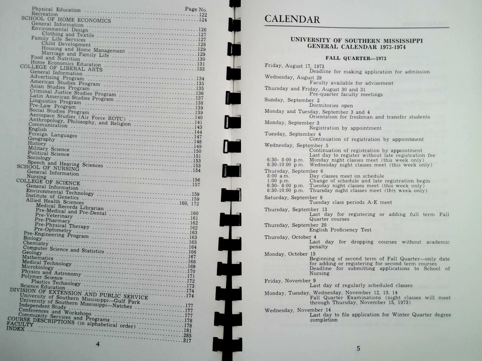 USM Bulletin 1973-74 University of Southern Mississippi Catalog Hattiesburg MS