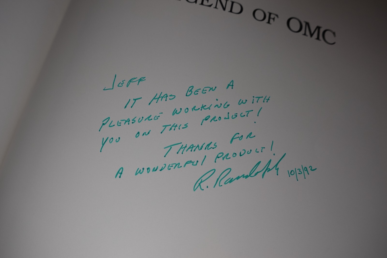 Evinrude Johnson and The Legend of OMC 1992 SIGNED Strang & Randolph Slipcase